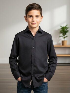 Tallia Boys Dress Shirt NWT Black Solid Broadcloth Long Sleeve Size 12